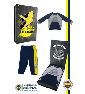 Fenerbahçe Orijinal Fb Logo Sarı-Lacivert Bebek Sweat Eşofman Alt Set Ahşap Kutu (Gri)
