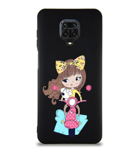 Xiaomi Redmi Note 9 Pro Soft Premier Kapak Vespagirl Tasarımlı Silikon Kılıf - Siyah (Şeffaf)