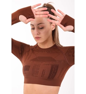 Maraton SlimFit Kadın Bisiklet Yaka  Sepya Crop Top