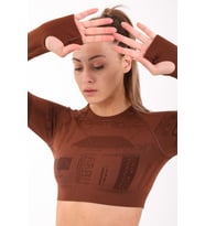 Maraton SlimFit Kadın Bisiklet Yaka  Sepya Crop Top