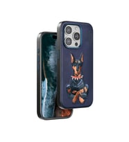 Northcity Venco iPhone 15 Pro Max ile Uyumlu Perma Desenli Kapak - Lacivert Deri Görünümlü Köpek Figürlü Telefon Kılıfı