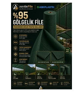 400 x 1000 Tüm Ölçüler Montaja Hazır %95 Gölgelik - Çit Filesi - Tente Tül Yeşil ( Rulodan Sıcak Kesim )