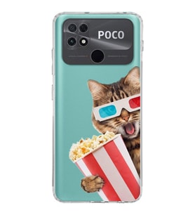 PrintiFy POCO C40 ile Uyumlu Kedi 1 Kamera Korumalı Şeffaf Kılıf
