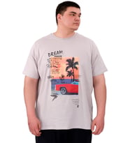 Mode XL Büyük Beden Erkek Baskılı T-Shirt Palm Dream U25026 Gri