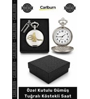 Özel Üretim Hediye Antika Görünüm Zincirli Osmanlı Temalı Özel Kutulu Gümüş Tuğralı Köstekli Saat