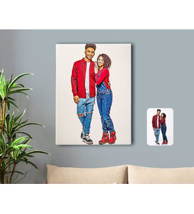 BK Gift Kişiye Özel Tam Boy Sevgililer Karikatürlü Kanvas Tablo 50x70cm-1