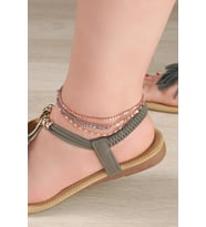 GÜMÜŞ ROSE MİSTİK TOPAZ TAŞLI ÜÇ ZİNCİRLİ HALHAL (Mor)