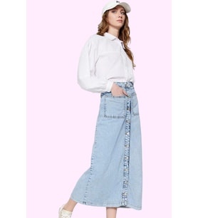 Kadın Maxi Denim Kot Etek Yüksek Bel Pamuklu Günlük Şıklık Hafta Sonu Yaz Aylarının Vazgeçilmezi