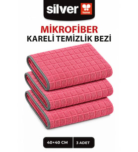 3’lü Kareli Mikrofiber Temizlik Bezi 40x40 cm 320 GSM Süper Emici İz Bırakmaz Şeftali Çiçeği