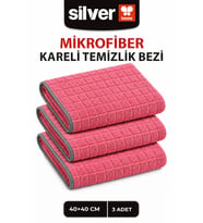 3’lü Kareli Mikrofiber Temizlik Bezi 40x40 cm 320 GSM Süper Emici İz Bırakmaz Şeftali Çiçeği