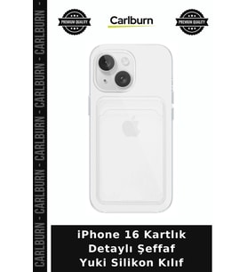 iPhone 16 Kartlık Detaylı Şeffaf Yuki Silikon Kılıf Cihaz Kılıfı Cep Koruma
