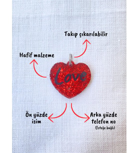 Kalp Şeklinde Kedi/ Köpek- İsimliği/ Künyesi (Kırmızı)