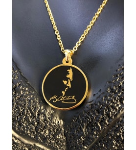 Vog K.Atatürk Silüeti V İmzası Sarı Çelik Unisex Sevgiliye Eşe Babaya Arkadaşa Hediye Çelik Kolye