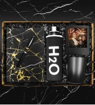 Özel Kılıflı Cam Şişe Matara & Mermer Desen Siyah Defter & 32 Gb Usb Kalem & Fotoğraf Çerçevesi & Siyah Kupa Hediye Seti