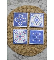 Baskılı Doğal Taş Bardak Altlığı 4'lü Set 10x10x1 Cm