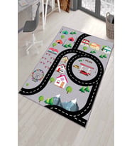 Gri Kaymaz Tabanlı Otoyollu Oyun Halısı Çocuk Halısı AR287