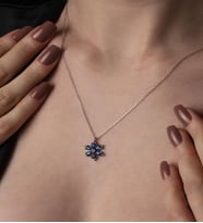 Mavi Taş Detaylı Kar Tanesi Gümüş Kolye (Rose - Gümüş)