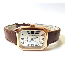 Marlas Retro Kadın Kol Saati, Vintage Tasarım, Roma Rakamlı, Deri Kordon, Sekizgen, Kolay Kullanım, Kahverengi Kordon, Rose Gold Renk
