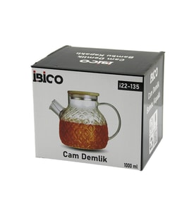 1000ML ABARTMA DESEN CAM DEMLİK BAMBU DIŞ YÜZEY - METAL İÇ YÜZEY - SİLİKON CONTALI KAPAK (5343)