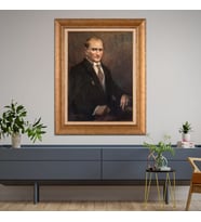Altın Paspartulu Atatürk  Çerçeveli Tablo C1006 (Gold)