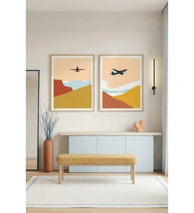 Minimalist Uçuş 2’li Ahşap Çerçeveli Tablo Seti
