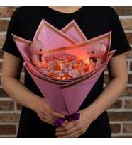 Ledli 24 Adet Kelebek Buketi Lila Renkli Simli Peluş Ayıcıklı