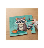 Üzgün Sevimli Rakun Tasarımlı 24 Parça Ahşap Çocuk Puzzle MPK0185