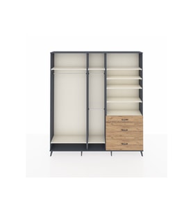 Arges Dolap 9 Raflı 3 Çekmeceli 3 Askılı 220x30x243 Antrasit-Aytaşı/Çam