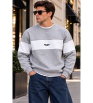 Erkek Şerit Detaylı Believe Baskılı 3 İplik Şardonlu Bisiklet Yaka Sweatshirt