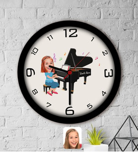 BK Gift Kişiye Özel Müzik Öğretmeni Karikatürlü Ahşap Duvar Saati-2