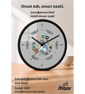 İsme Özel Orman Figürleri Çocuk Odası Duvar Saati Orta Boy 30 cm Siyah Camlı Sessiz
