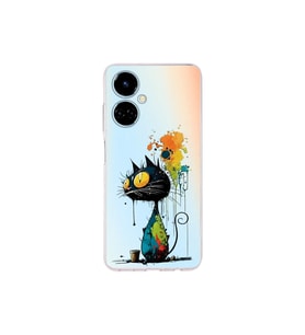 Tecno Camon 19 ile Uyumlu Splash Kedi Tasarımlı Şeffaf Silikon Kılıf