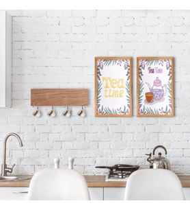 BK Home Doğal Ahşap Dekoratif Fincan Askılığı ve 2’li Mutfak Konseptli Ahşap Tablo-10 (Beyaz)
