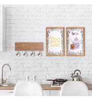 BK Home Doğal Ahşap Dekoratif Fincan Askılığı ve 2’li Mutfak Konseptli Ahşap Tablo-10 (Beyaz)