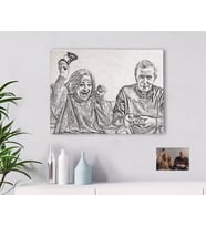 BK Gift Kişiye Özel Tam Boy Karakalem Büyükanne ve Büyükbaba Yağlı Boya Kanvas Tablo-1