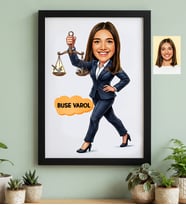 Kişiye Özel Karikatürlü Kadın Avukat Siyah Çerçeve Avukatlar Günü Hediyesi