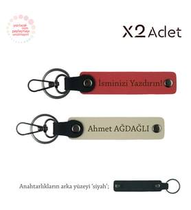 Yeni Evlilere Anlamlı Hediye, İsimli & Soyisimli 2’li Anahtarlık Seti, Nar Çiçeği-Sütlü Kahve-Siyah