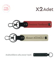 Yeni Evlilere Anlamlı Hediye, İsimli & Soyisimli 2’li Anahtarlık Seti, Nar Çiçeği-Sütlü Kahve-Siyah