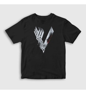 Presmono Unisex Çocuk Siyah Logo Vikings T-Shirt 221769tt