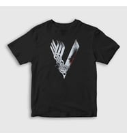 Presmono Unisex Çocuk Siyah Logo Vikings T-Shirt 221769tt