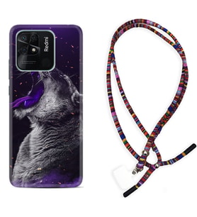 Xiaomi Redmi Note 7 8 9 Pro 10 2022 10 Pro 10S Kılıf Boyun Asklı Rasta Silikon Purple Leopar 1750