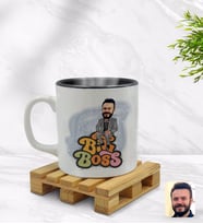 BK Gift Kişiye Özel Erkek Big Boss Karikatürlü İçi Siyah Renkli Kupa Bardak Model 3