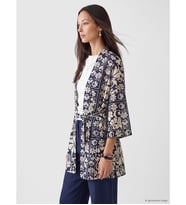 LCW EVERYDAY Mavi Şal Yaka Desenli Beli Kuşaklı Kadın Kimono