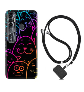 Tecno Spark 6 6 Go 8C 8 Pro 7 7 Pro Kılıf Boyun Askılı Silikon Neon Cats 1790