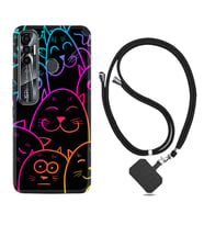 Tecno Spark 6 6 Go 8C 8 Pro 7 7 Pro Kılıf Boyun Askılı Silikon Neon Cats 1790