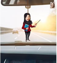 Kişiye Özel Karikatürlü Öğretmen Temalı Ahşap Araba Dikiz Ayna Süsü