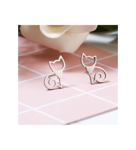 Tatlı Kedi Gümüş Minimal Küpe (Gümüş)