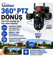 Uninet 9mp Wifi Ptz Kamera – 3 Kameralı, 355 Derece Dönebilen Başlıklı, Renkli Gece Görüşü ve Çift Yönlü Ses Özellikli