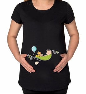 BK Gift Kişiye Özel İsimli Bebek Tasarımlı Siyah Hamile Tişört-1