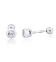 Yuvarlak Taşlı Gümüş Piercing (Rose - Gümüş)